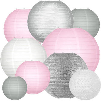 Lampionpakket - Pink &amp; Silver - 40-delig