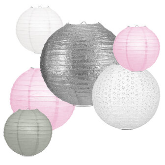 Lampionpakket - Papier - Pink &amp; Silver - 20-delig