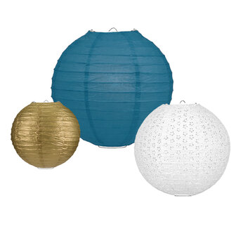 Lampionpakket - Papier - Dusty Blue &amp; Gold - 10-delig