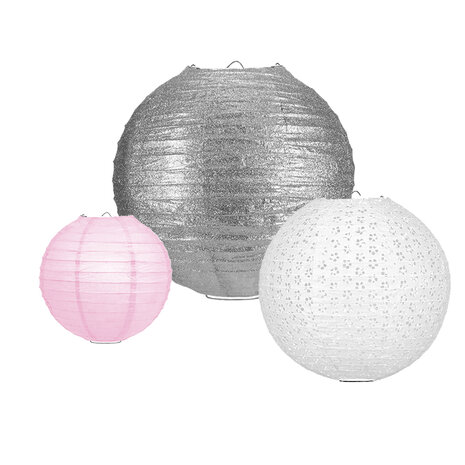 Lampionpakket - Papier - Pink & Silver - 10-delig