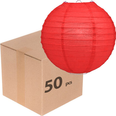 50 x Lampion 25cm - rood rijstpapier 