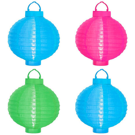 Set van 4 Solar Lampionnen Fel Blauw/Roze/Groen 20 cm