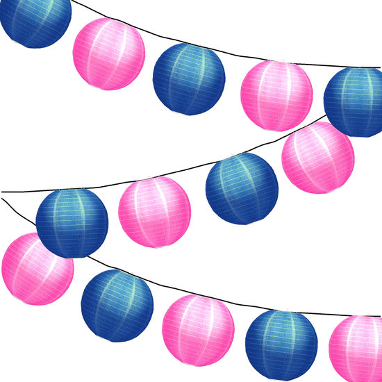Lampionpaket - Nylon Rosa / Dunkelblau - 20-teilig - inkl. LED Lichterkette 