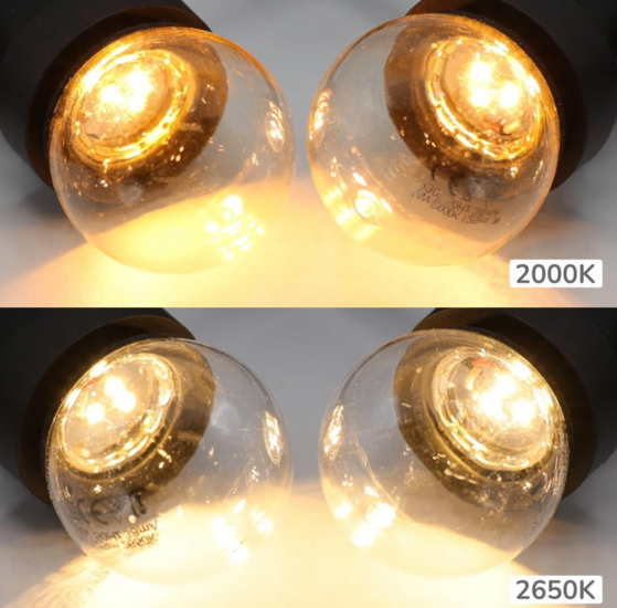 Warm witte LED lampen, LEDs in bodem, standaard transparante kap, &Oslash;45