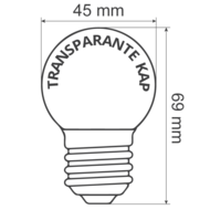 Warm witte LED lampen, LEDs in bodem, standaard transparante kap, &Oslash;45