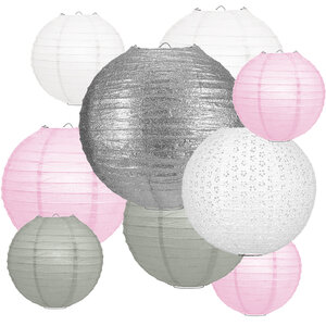 Lampion Set - Papier - Pink & Silber - 40-teilig