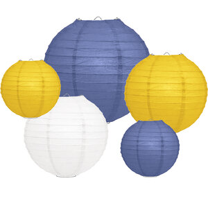 Lampion Set - Papier - Marineblau & Gelb - 20-teilig