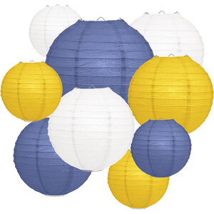 Lampion Set - Papier - Marineblau & Gelb - 40-teilig